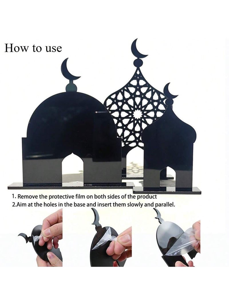 زينه رمضان زينة أكريليك من 3 قطع  بتصميم مسجد وهلال – ديكور طاولة إسلامي للمجالس والبيت - Image 2